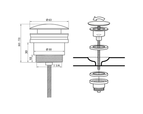 Dessin d''un bouchon de lavabo avec indications de dimensions