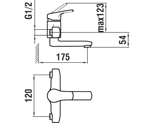 Masse einer Küchenarmatur als technische Zeichnung