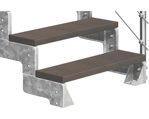 Zweistufige Treppe mit Metallrahmen und Trittstufen