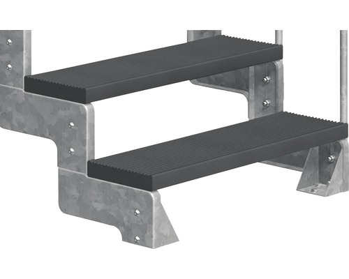 Escalier métallique avec deux marches et surfaces de marche striées
