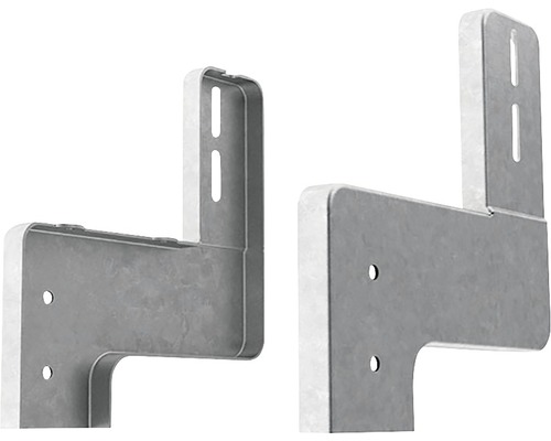 Vue détaillée de deux supports d''appareils en métal avec trous de fixation