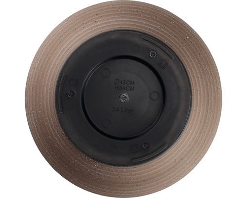 Dessous d''un pot de fleurs, diamètre 43 centimètres, hauteur 34 centimètres, volume 34 litres