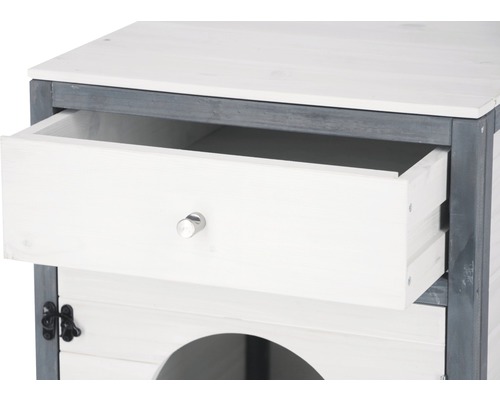 Maison pour chat avec tiroir ouvert