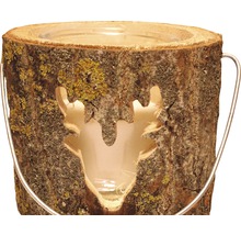 Rondin de bois décorative avec motif cerf et poignée de transport