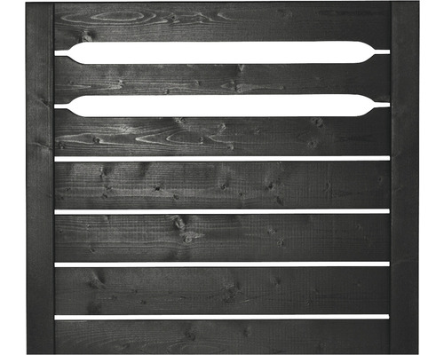 Holzzaun mit horizontalen Latten und Lichtschlitzen