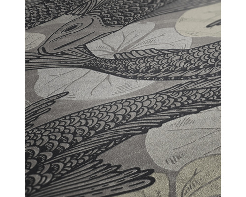Papier peint avec motif de poissons et de nénuphars