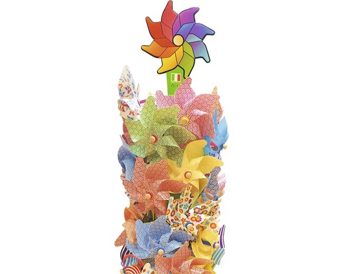 Arrangement coloré de moulins à vent avec différents motifs
