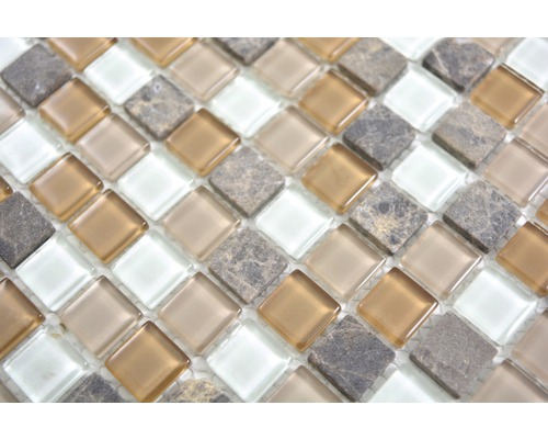 Carreau de mosaïque avec des éléments carrés en verre et en pierre