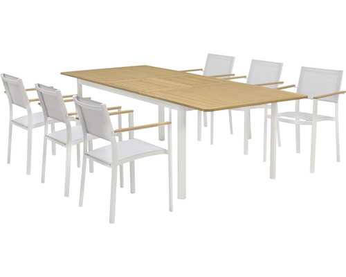 Ensemble repas Garden Place Susan 8 places composé de: 8x chaises, table aluminium bois textile naturel