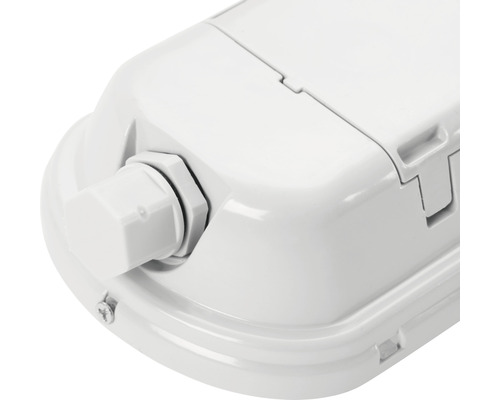 Gros plan d''un luminaire pour pièce humide blanc avec presse-étoupe