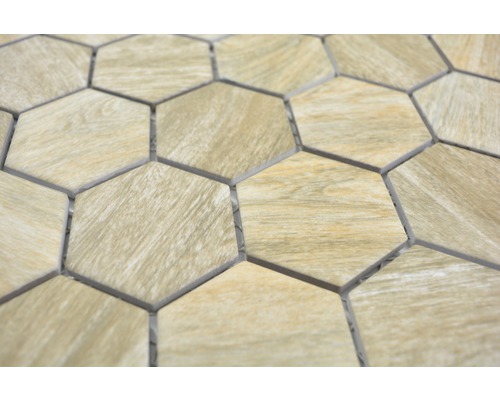 Mosaikfliesen mit Holzoptik in Sechseckform