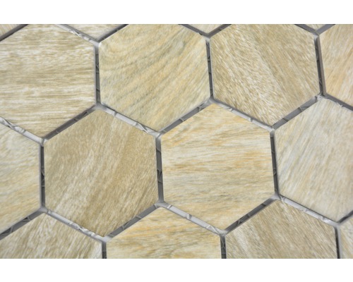 Sechseckige Mosaikfliese mit Holzoptik