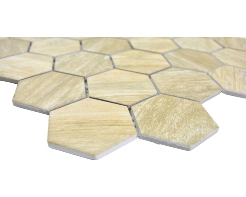 Sechseckiges Mosaikfliesen-Netz mit Holzoptik