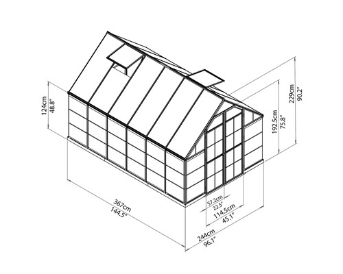 Dessin technique d''une serre avec indications de dimensions