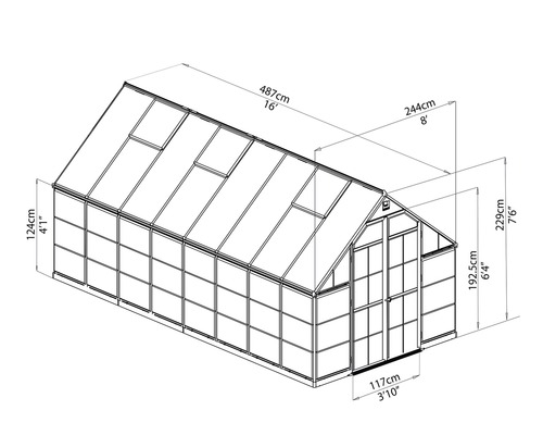 Schéma technique d''une serre avec dimensions