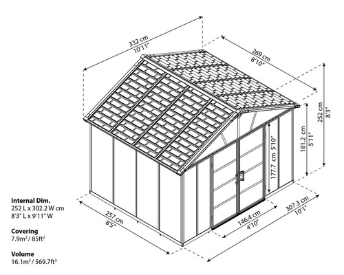 Dimensions d''un abri de jardin avec toit à deux pans