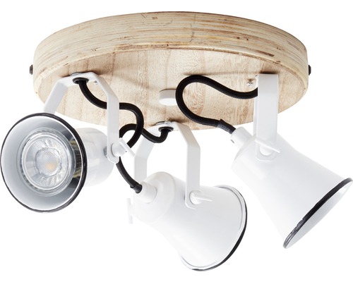 Deckenleuchte mit drei Strahlern und Holzelement