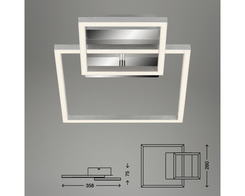 Plafonnier carré avec éclairage LED et indications de dimensions