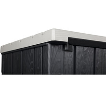 Detailansicht einer Gerätebox mit Holzoptik