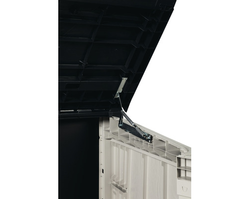 Detailansicht des Deckelmechanismus einer Gerätebox