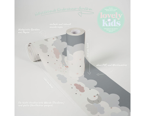 Selbstklebende Kinderzimmerbordüre mit Wolken und Sternen Muster