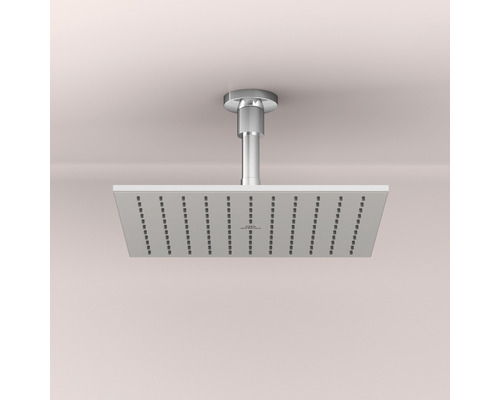 Pomme de douche de tête carrée pour montage au plafond dans la salle de bain.