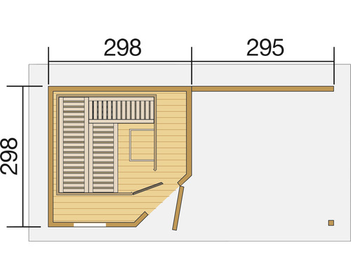 Grundriss einer Sauna mit den Massen 298 mal 298 und 295