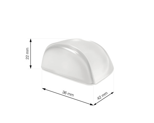 Einzelner transparenter Türstopper mit den Maßen 36 mm x 42 mm x 22 mm