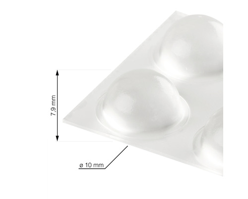 Tampons transparents mesurant 7,9 millimètres de haut et 10 millimètres de diamètre.