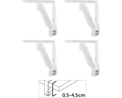 Vier Tischdeckenklammern aus Kunststoff