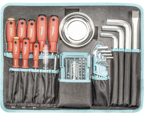 Technocraft Werkzeugset mit Schraubendrehern, Innensechskantschlüsseln, Bits und Magnetwanne in einer Werkzeugtasche