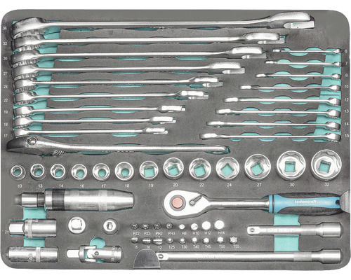 Techno Craft Werkzeugkoffer mit Schraubenschlüsseln, Steckschlüsseln und Bits
