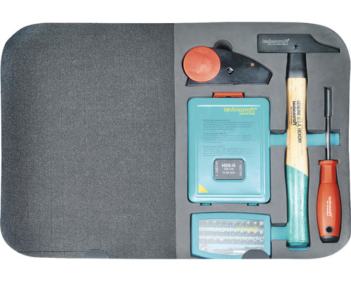 Werkzeugkoffer mit Hammer, Schraubendreher und Bohrerset