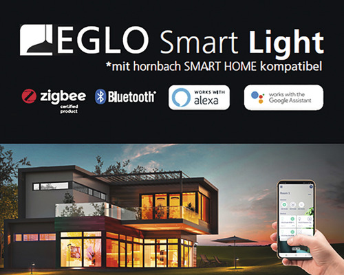 EGLO Smart Light Produktbild mit Zigbee, Bluetooth, Alexa und Google Assistant Kompatibilität