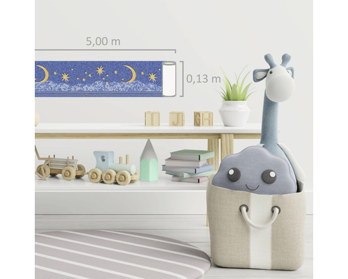 Tapetenbordüre mit Mond- und Sternmotiven, Maße 5,00 m x 0,13 m, zur Dekoration von Kinderzimmern