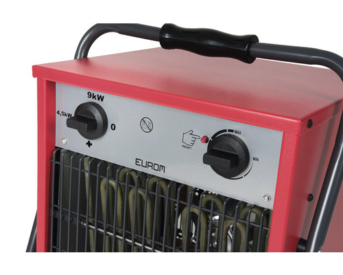 Vue détaillée d''un radiateur électrique avec éléments de commande et logo EUROM.