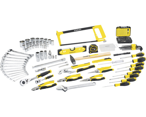 Kit d''outils Stanley avec clés, pinces, tournevis, marteau, scie et plus