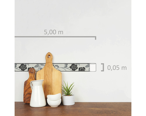 Frise de papier peint avec motif floral, longueur du rouleau cinq mètres, hauteur du rouleau cinq centimètres