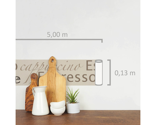 Wandtattoo mit Kaffee-Motiv, Maße 5,00 m x 0,13 m