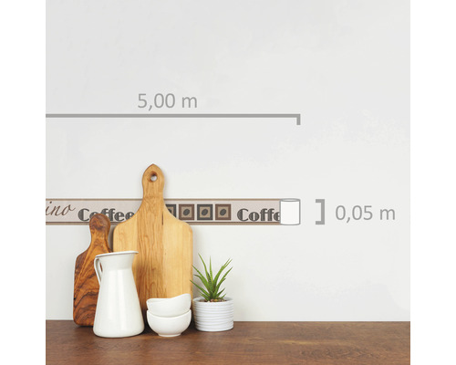 Bordure avec motif de café, longueur 5 mètres, largeur 0,05 mètre