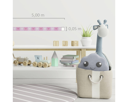 Bordure avec motif de cœurs dans une chambre d''enfant, 5,00 m de long et 0,05 m de large