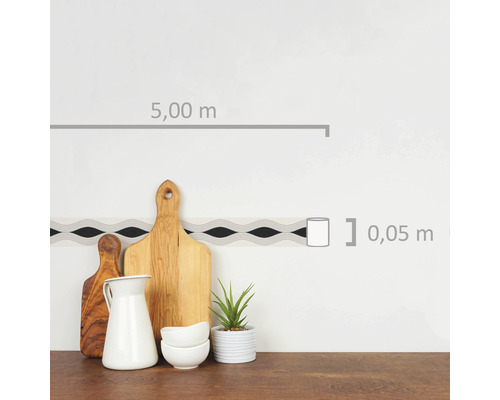 Wandbordüre mit grafischem Muster, Rollenlänge 5,00 Meter, Rollenbreite 0,05 Meter