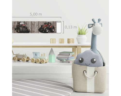 Wandbordüre mit Traktormotiven im Kinderzimmer, Länge fünf Meter, Höhe 0,13 Meter