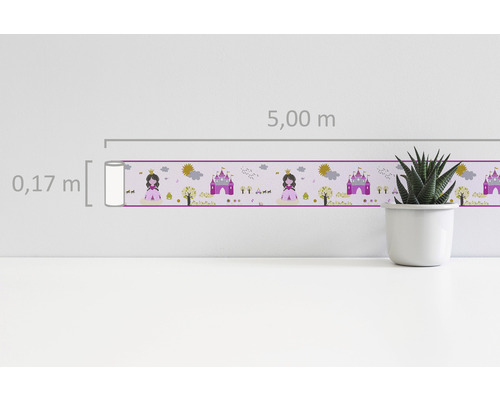 Bordüre mit Prinzessinnen und Schlössern, 5 Meter lang und 0,17 Meter breit