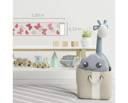 Bordüre mit Schmetterlingsmuster im Kinderzimmer, 5,00 Meter lang und 0,13 Meter hoch