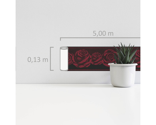 Bordure murale avec motif de roses, longueur 5 mètres, hauteur 0,13 mètre
