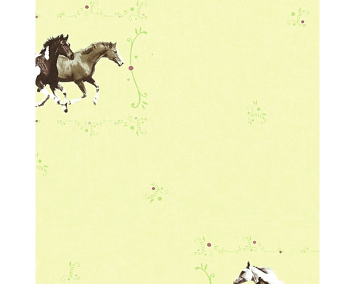Papier peint intissé 35837-1 Little Stars chevaux vert clair Papier peint avec motifs de chevaux et ornements floraux