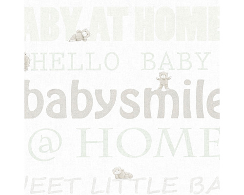 Papier peint avec des ours en peluche et des inscriptions pour une chambre d''enfant.