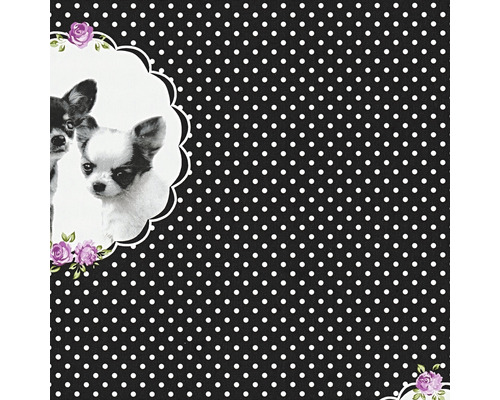 Papier décoratif avec motif à pois et image de chien
