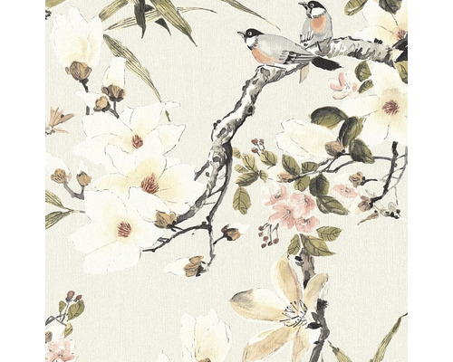 Papier peint avec motif d''oiseaux et de fleurs